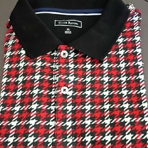Club Room Men's Polo in Red and Black Houndstooth